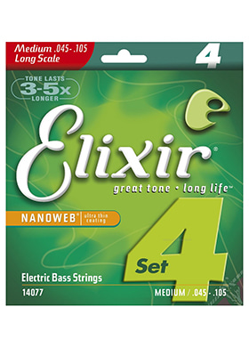 Elixir 14077 Nanoweb Electric Bass Strings Medium 엘릭서 나노웹 미디엄 롱스케일 4현 베이스줄 (045-105 국내정식수입품)