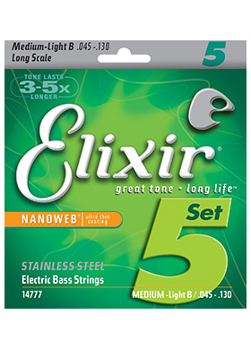 Elixir 14777 Nanoweb Electric Bass Strings Stainless Steel Medium Light 엘릭서 나노웹 스테인리스 미디엄 라이트 롱스케일 5현 베이스줄 (045-130 국내정식수입품)