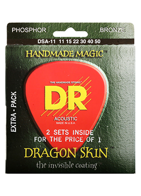 [2세트] DR DSA2-11 Dragon Skin Custom Light 디알 드래곤 스킨 더 인비저블 코팅 어쿠스틱 기타줄 커스텀 라이트 (011-050 국내정식수입품)